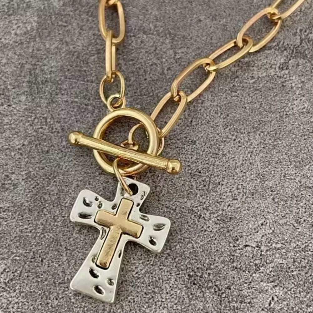 Silver with Gold Cross Pendant Necklace-NWT